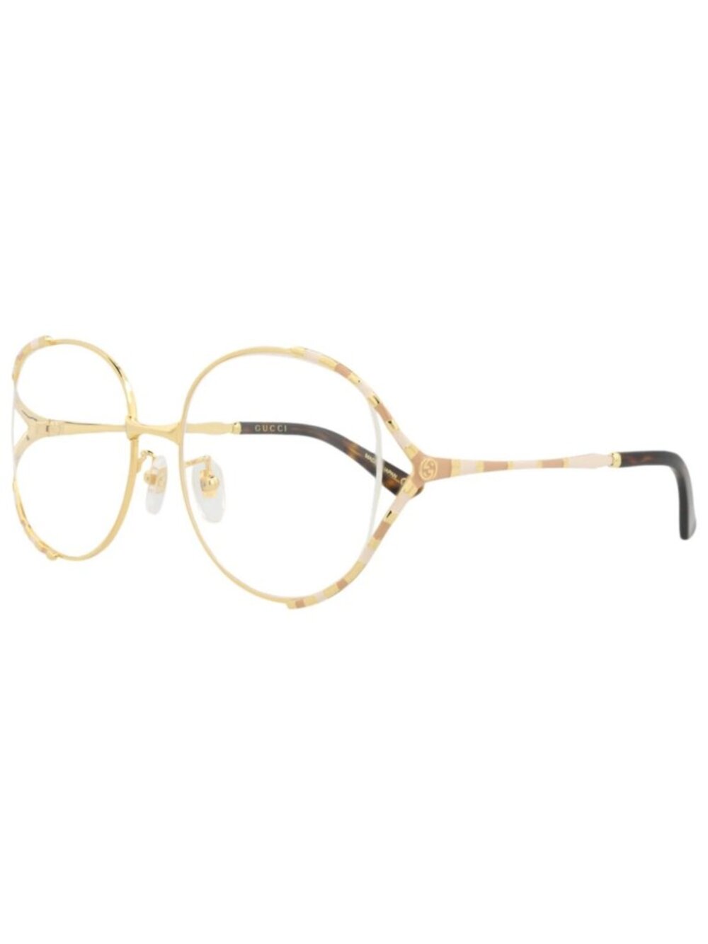 New Gucci Women's Eyeglasses Round Oval Metal Frame Gold Gold Transparent